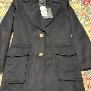 Bernardo Elegant Black Pea Coat with Gold Accents